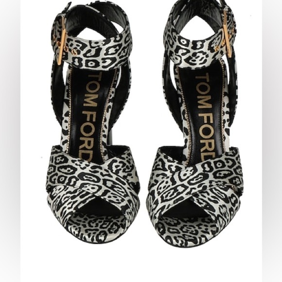Tom Ford / NEW leopard sandal animal printed heel cross block black white 38 8 - Picture 4 of 10